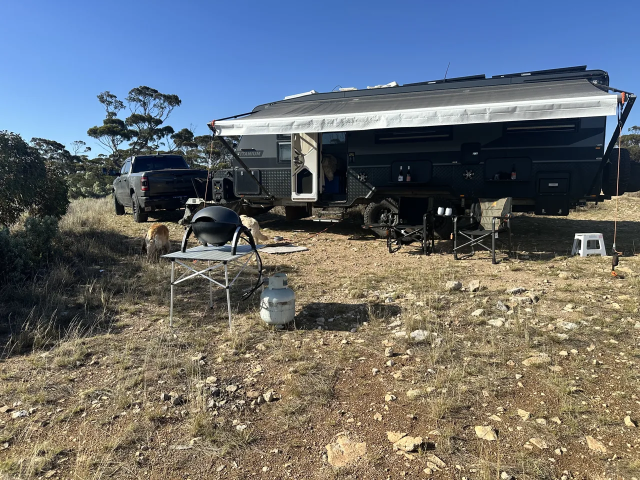 Bush camp with the Titanium van and barbecue